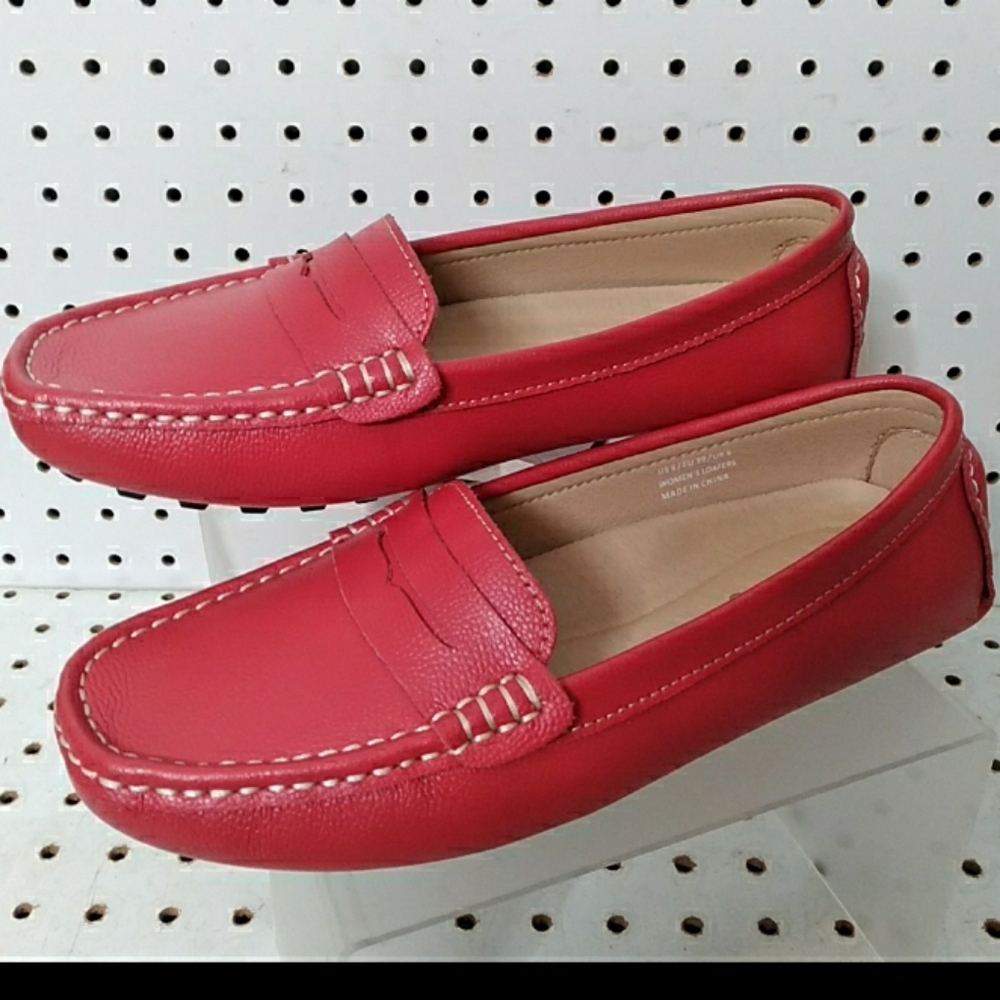 Artisure | Red Shoes | Women's Comfort Loafers Penny Flat Heel Padded Slip-on 8